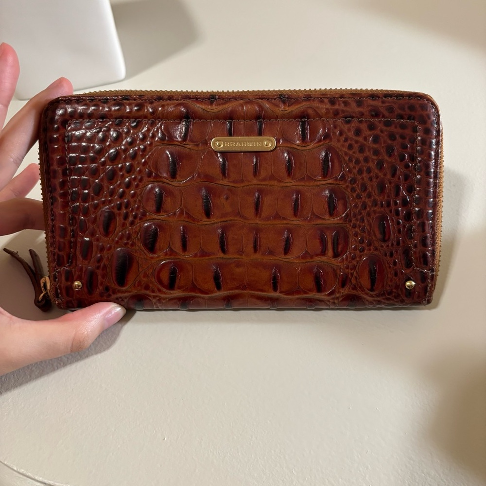Brahmin Brown Croc-Embossed Zip Wallet